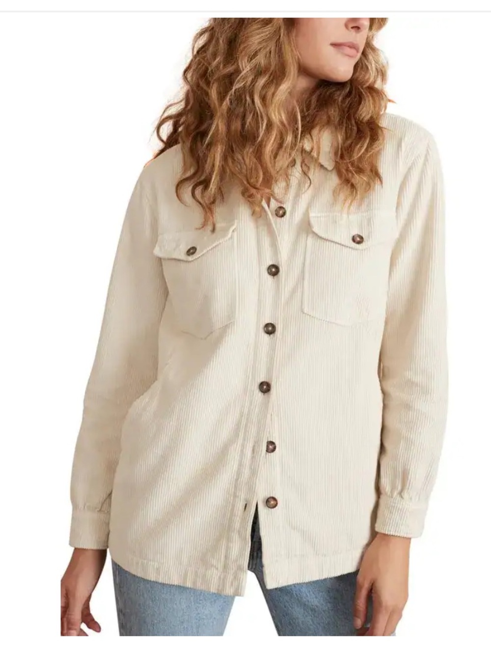 Marine Layer XS Cream Corduroy Shacket Hemp Cotton Overshirt Utility Jacket